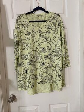 Floral Print Scoop Neck Blouse - Light Green